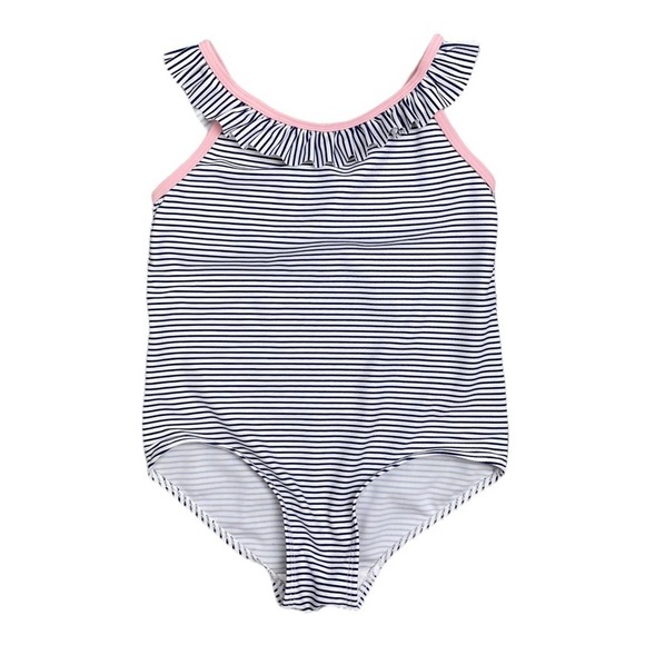 H&M Swim Hm Toddler Girls One Piece Ruffletrimmed Swimsuit Navy